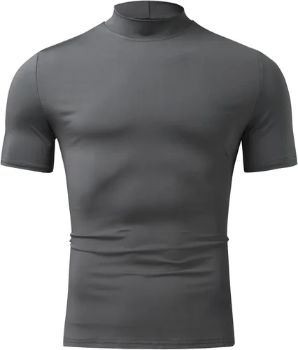 Miniatura 3 de Camiseta de manga corta para hombre, básica, cuello alto, ajustada, sin botones, térmica, sólida