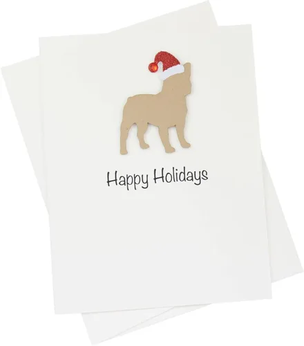 Miniatura 15 de Black Doodle Bernedoodle - Tarjetas de Navidad (10 unidades), hechas a mano, base blanca, perro con sombrero de Papá Noel Negro