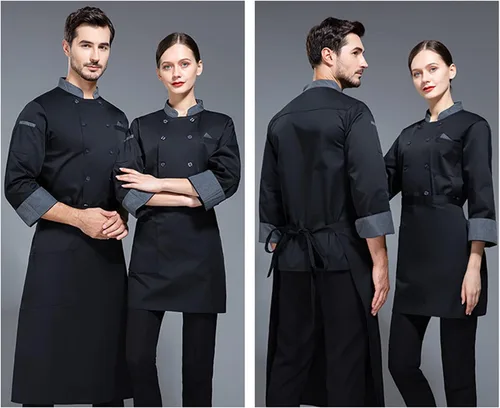 Miniatura 5 de Chaqueta de chef unisex de doble botonadura con espalda completa ligera con costuras de color uniforme de chef