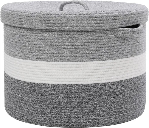 Miniatura 22 de Cesta de almacenamiento extra grande de 16" x 16" x 18" con tapa, cestas de almacenamiento de cuerda de algodón, canasta de lavandería, contenedor