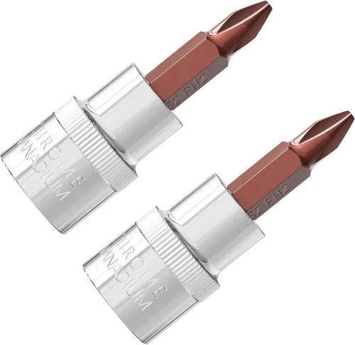 Miniatura 8 de 2 unidades de 3/8 pulgadas PH1 (#1) Phillips socket, puntas de destornillador de acero S2 tratadas térmicamente, enchufe CR-V de 1.9 pulgadas