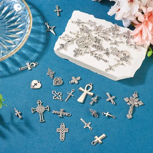 Miniatura 6 de Cheriswelry Colgantes de cruz de aleación de metal, estilo tibetano, Crucifijo vintage, colgantes de cruz para manualidades, collares, aretes