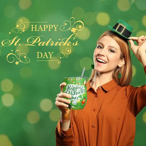 Miniatura 2 de Zopeal 4 vasos de vino del Día de San Patricio, tazas de café de acero inoxidable de 12 onzas, regalos irlandeses para mujeres y hombres, vasos