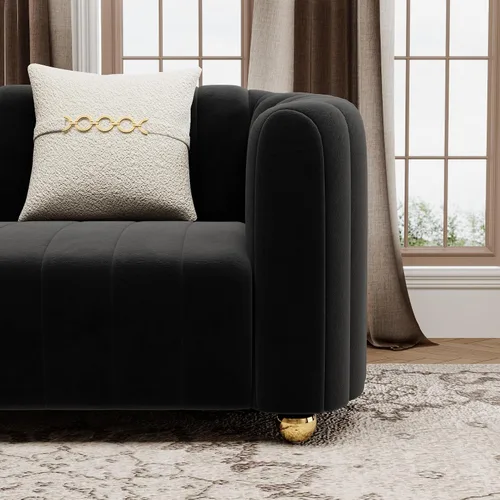 Miniatura 3 de Sofá de terciopelo de 42 pulgadas para sala de estar, sofá individual moderno con patas de esfera de metal dorado (negro, 1 plaza)