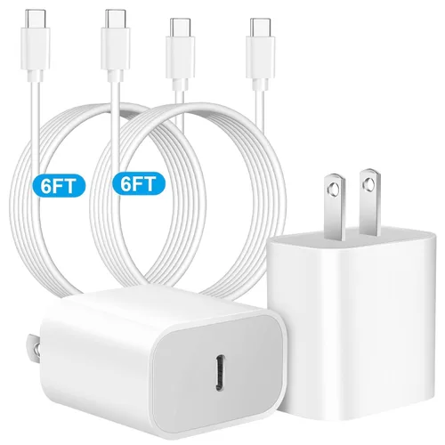 Cargador para iPhone 17 16 Pro de Carga Rápida, Paquete de 2, Bloque Cargador USB C Rápido de 20W Tipo C Cargadores de Carga Rápida, Cable Cord de