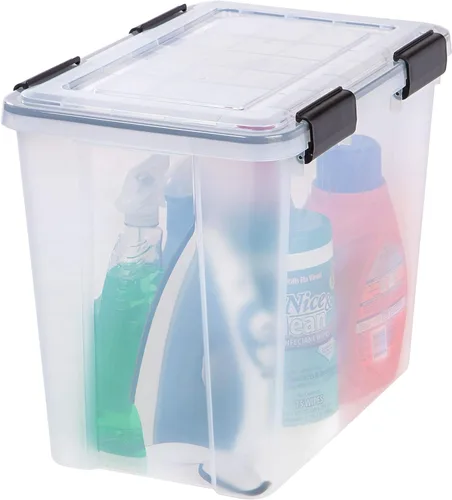 Miniatura 4 de IRIS USA - Contenedor organizador de plástico hermético para almacenamiento, 36 cuartos de capacidad, con tapa duradera, sello y hebillas de cierre