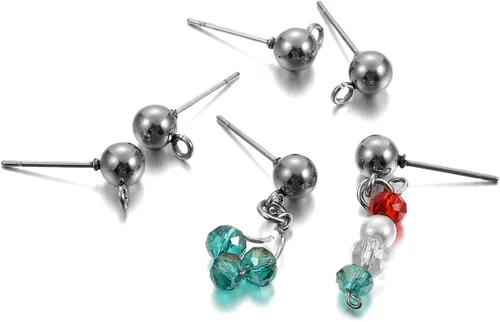 Miniatura 6 de Paquete de 20 aretes de acero inoxidable de 3, 4, 5, 0.236 in, redondos, macizos, con conectores de bucle para hacer joyas
