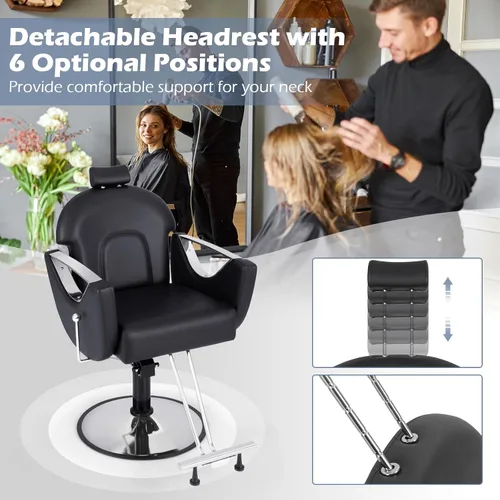 Miniatura 6 de Giantex Silla de peluquería reclinable, silla de salón para estilista, giratoria de 360 grados, altura ajustable y reposacabezas, bomba hidráulica