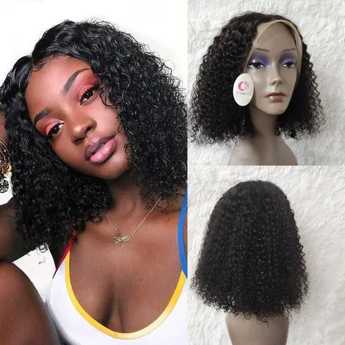 Miniatura 15 de Pelucas de cabello humano rizado rizado de 13 x 4 pulgadas con encaje frontal de oreja a oreja para mujeres, 1B, 8 pulgadas, corto, sin pegamento