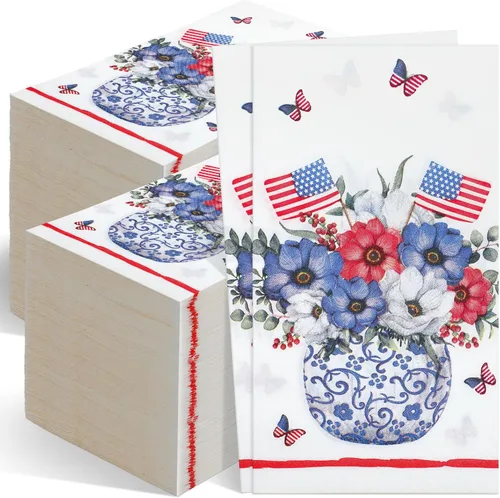 Seajan 200 toallas de mano desechables de papel para el 4 de julio, para baño, patriótico, rojo, blanco y azul, 250 aniversario, toallas desechables