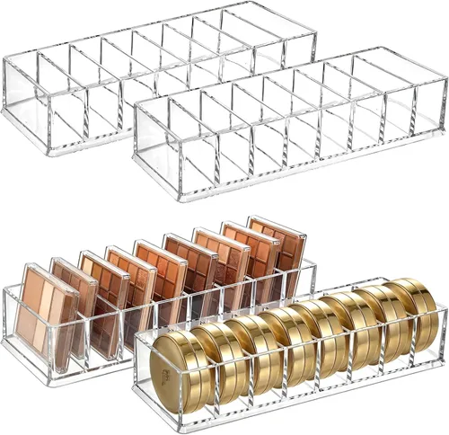 Foraineam Paquete de 4 organizadores compactos acrílicos cosméticos cuidado de belleza polvo colorete resaltadores sombra de ojos organizador de