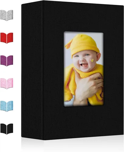 Miniatura 18 de Álbum de fotos pequeño 4x6, álbum de fotos con cubierta de lino deslizable, minilibro de fotos con capacidad para 100 fotos de 4x6 con 50 hojas