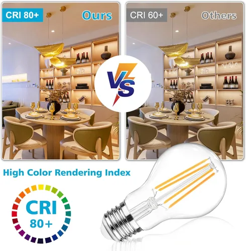 Miniatura 6 de Ascher - Bombillas de filamento LED E26, equivalentes a 60 W, luz blanca cálida de 2700 K, no regulables, vidrio transparente clásico, bombillas LED