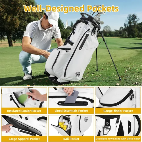 Miniatura 6 de Bolsa de golf con soporte de 14 vías, bolsas de golf ligeras para hombres y mujeres con soporte, doble correa ergonómica acolchada, divisores