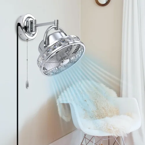 Miniatura 5 de Parrot Uncle Ventilador de pared de 10 pulgadas, ventilador de pared con brazo oscilante y plegable, diseño silencioso que ahorra espacio, dirección