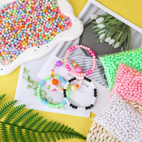 Miniatura 3 de 1500 cuentas negras redondas acrílicas para pulseras de 0.236 in de plástico, cuentas de colores para hacer joyas, cuentas de resina arcoíris