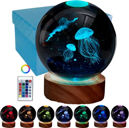 Miniatura 17 de Lámpara de bola de cristal 3D de Axolotl, lámpara de noche de bola de cristal mejorada de 3.15 pulgadas con 16 colores LED, base de madera, control