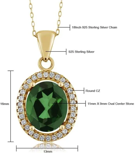 Miniatura 65 de Gem Stone King Collar con colgante de plata chapada en oro amarillo de 18 quilates de 0.433 x 0.354 in con piedra natal ovalada para mujer