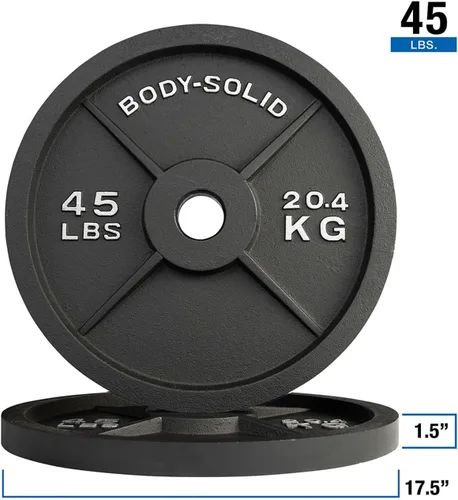 Miniatura 5 de Body-Solid Juego de platos olímpicos de hierro fundido, placas de mancuernas con agujero estándar de 2 pulgadas para todos los tipos de pesas
