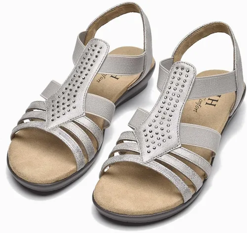 Miniatura 5 de VJH confort Sandalias planas para mujer, cómodas y elásticas, sin cordones, ligeras, informales, con diamantes de imitación