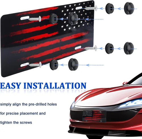 Miniatura 4 de Marco de matrícula vintage con bandera americana, placas de matrícula de coche 3D con relieve personalizado de la bandera de EE. UU. con 4 agujeros