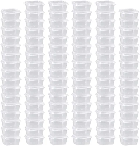 Miniatura 9 de OULIGET Vasos de Soufflé de Plástico, Vasos Desechables Transparentes para Salsa a Prueba de Fugas con Tapa Articulada, Utilizados para Varias