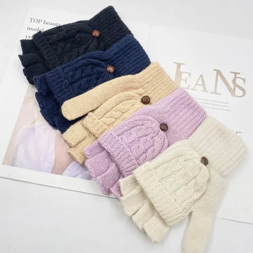 Miniatura 45 de Beurlike Guantes de invierno para mujer, de lana cálida, a prueba de viento, convertibles, sin dedos