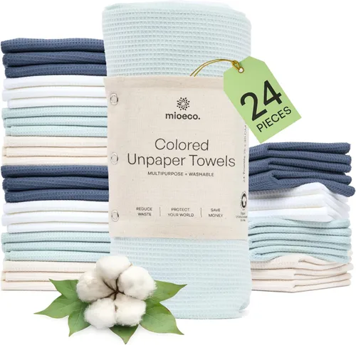 Miniatura 11 de mioeco Paquete de 10 toallas de cocina sin papel lavables, toallas de papel natural superabsorbentes, algodón natural, reutilizables, sin papel