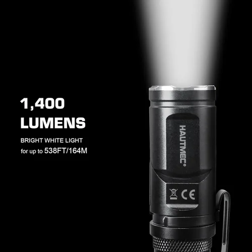Miniatura 2 de HAUTMEC Linternas recargables de 1400 lúmenes, linterna LED EDC con linterna de 90 grados, cabeza giratoria, 5 modos, linterna de bolsillo, base