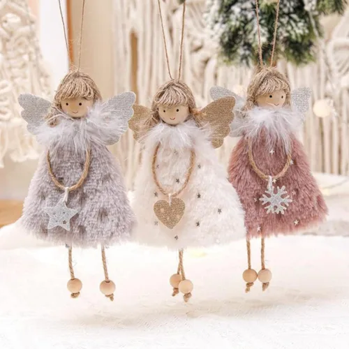 FZBNSRKO 3 colgantes de muñeca de ángel, adornos de felpa de Navidad, adornos de ángel de felpa para fiesta de Navidad, Año Nuevo, cumpleaños, boda,