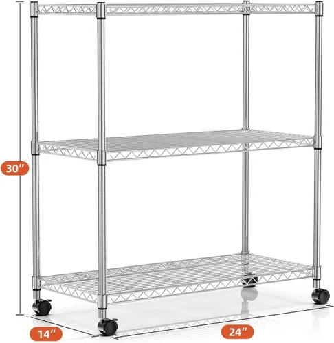 Miniatura 3 de Simple Deluxe - Estantería resistente de 3 estantes con ruedas, estantería ajustable de alambre de acero, organizador de estantes metálicos cromados