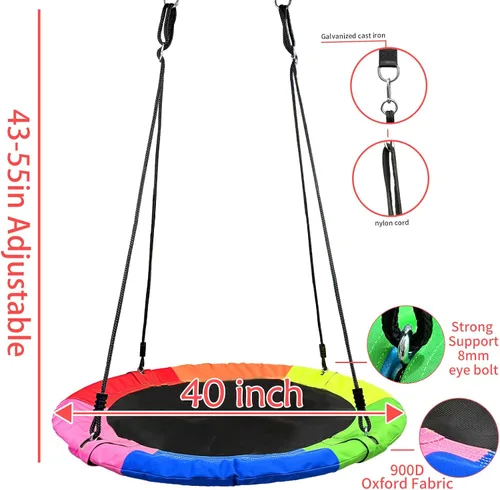 Miniatura 2 de Columpio de árbol, platillo volador de 40 pulgadas para niños, 900D Oxford impermeable, capacidad de peso de 900 libras, con correas ajustables