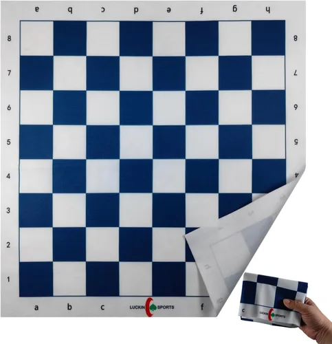 Miniatura 6 de Tablero de ajedrez profesional estándar, 20 x 20 pulgadas de tamaño con cuadrados de 2.25 pulgadas. Tela de fieltro 100% duradera. Impermeable y Azul