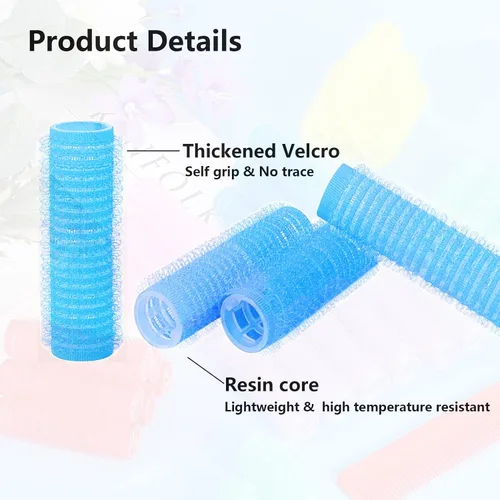 Miniatura 3 de Juego de 24 rodillos autoadhesivos sin calor para peluquería profesional y peluquería de bricolaje, rizadores de pelo medianos cortos con peine