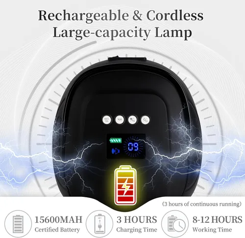 Miniatura 6 de Lámpara de uñas LED UV recargable de 126 W, secador de uñas inalámbrico portátil con sensor automático y 4 ajustes de temporizador, lámpara