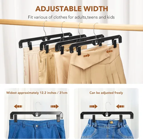 Miniatura 2 de HOUSE DAY Perchas negras para pantalones con clips, paquete de 12 perchas de plástico para falda para mujer, colgador de clip de 14 pulgadas