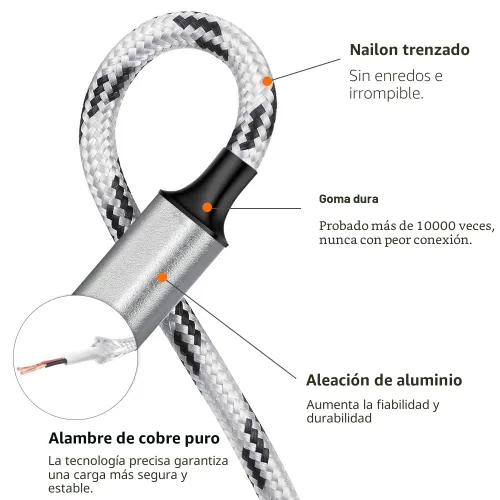 Miniatura 6 de Cable de carga múltiple, paquete de 3 cables de carga múltiple de nailon trenzado múltiple USB universal 3 en 1 adaptador de cable de carga