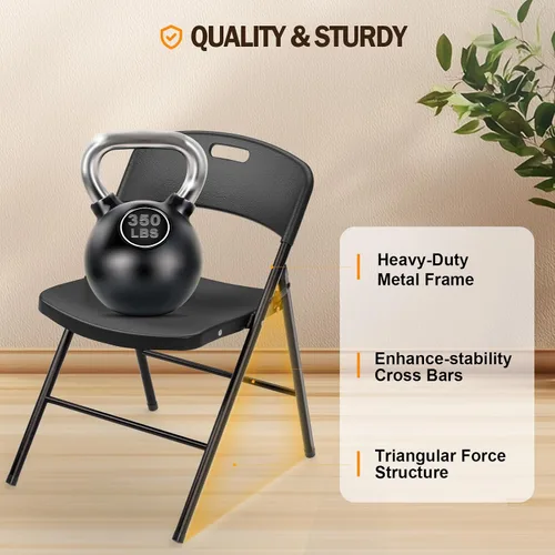 Miniatura 4 de VINGLI Sillas plegables, silla plegable de plástico, capacidad de hasta 350 libras, asientos portátiles para interiores y exteriores, eventos, Negro