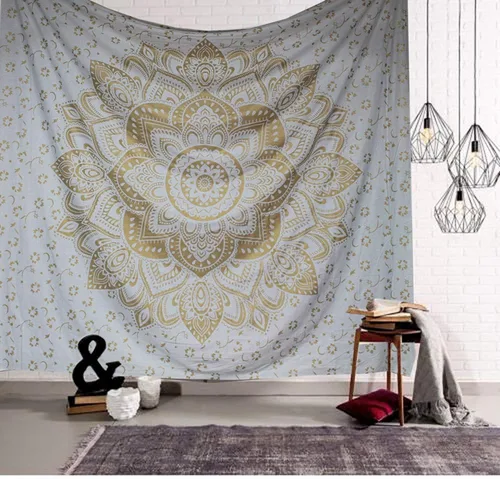 Miniatura 3 de GDONLINE Tapiz de mandala dorado teñido para dormitorio, tapiz de pared hippie para decoración de habitación, tapiz de algodón bohemio, tapiz indio
