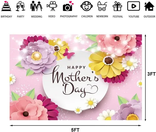 Miniatura 3 de Lofaris Telón de fondo para fiesta del día de la madre, corazón de amor, flores moradas y rosas, fondo de fotografía para mujer, feliz día