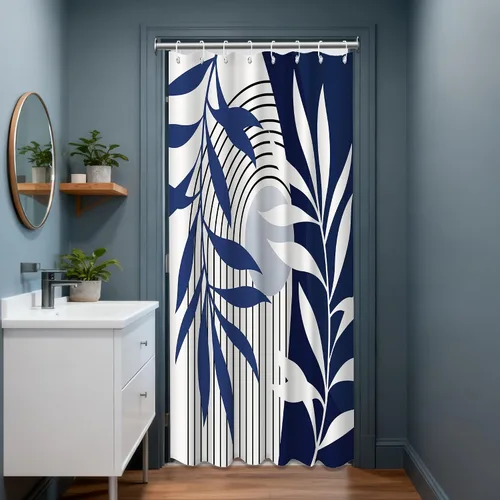 Miniatura 74 de Cortina de ducha bohemia en negro y gris, cortinas de ducha modernas de mediados de siglo negro y gris para baño, juego de tela impermeable