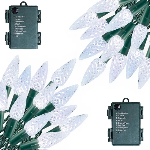 Miniatura 8 de Dazzle Bright C6 - Luces de Navidad a pilas, paquete de 2 unidades en total de 100 LED de 34 pies, luces multicolor con 8 modos, decoraciones