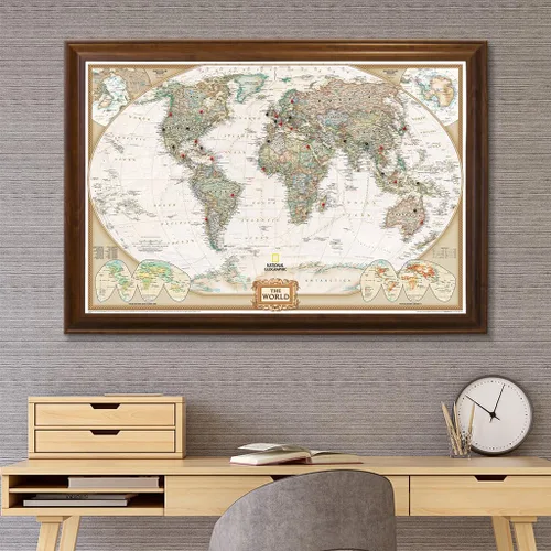 Miniatura 8 de Mapamundi con alfileres, personalizado, ejecutivo, con marco de 24 x 36" y alfileres, Marrón, 24 x 36 pulgadas 1. Póster de lona