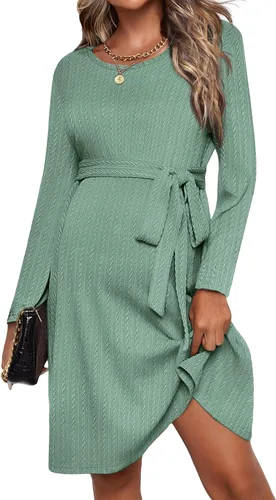 Ekouaer Vestido de maternidad para mujer, manga larga, punto acanalado, vestido de embarazo, vestido casual de cuello redondo