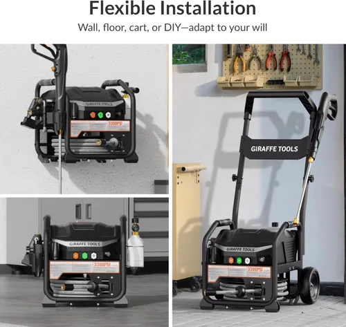 Miniatura 3 de Giraffe Tools Crossfalls - Lavadora a presión retráctil máxima, 3000 PSI, 1.45 GPM, motor de inducción de 1800 W, lavadora de energía eléctrica