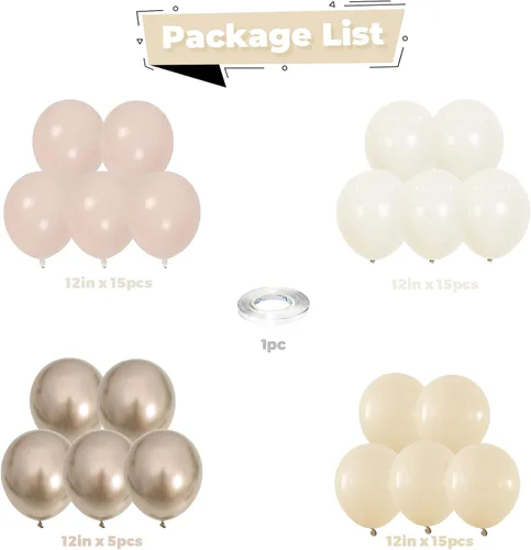 Miniatura 5 de Globos Beige Neutro Dorado Rosado 50 unidades de 12 pulgadas, globos de látex dorado champagne rosado, globos de helio blanco arena, nude, apricot