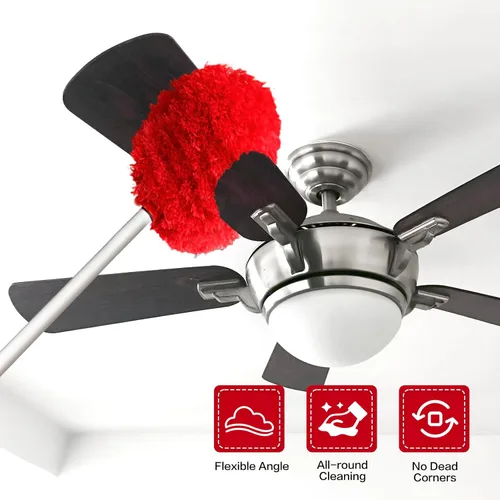 Miniatura 2 de Limpiador de ventilador de techo reutilizable de microfibra para ventilador de techo, limpiador extraíble con poste de extensión que se ajusta de 13