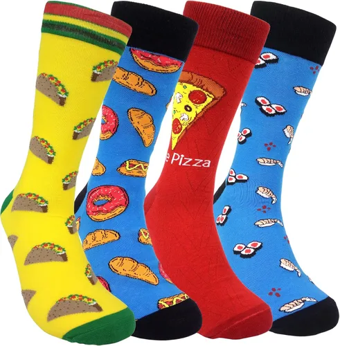 HSELL Calcetines de vestir divertidos para hombre, divertidos y novedosos diseños locos, calcetines de algodón, regalo para hombres, 4 Pares -