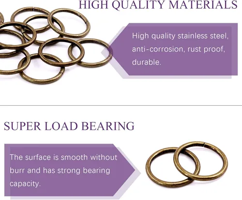 Miniatura 3 de Swpeet 60 anillos de metal multiusos de bronce resistentes de 5/4 de pulgada a 1.260 in para bolsas de hardware, anillos de mano, accesorios