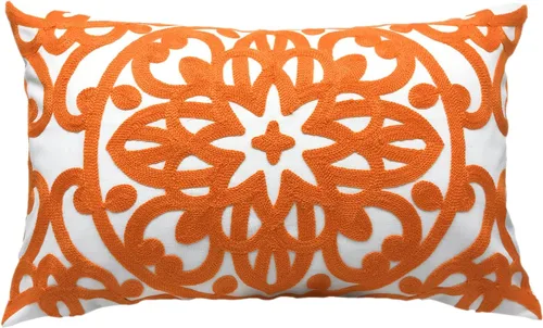 Alysheer Funda de cojín decorativa lumbar bordada de 12 x 20 pulgadas, patrón clásico bohemio de mandala bordado de algodón, funda rectangular de